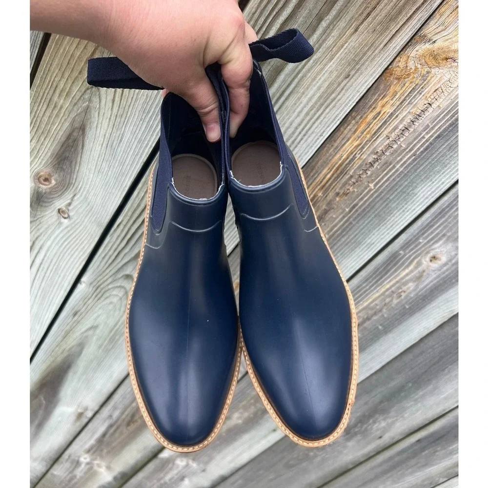 Bernardo Rain Boots Women Size 8 Navy‎ Blue Back Bow Chelsea Ankle TE38K